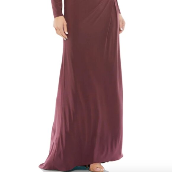 MAC DUGGAL 55695 BOAT NECK JERSEY STRETCH EMBELLISHED SHOULDER MAUVE GOWN sz 6 - Picture 3 of 5